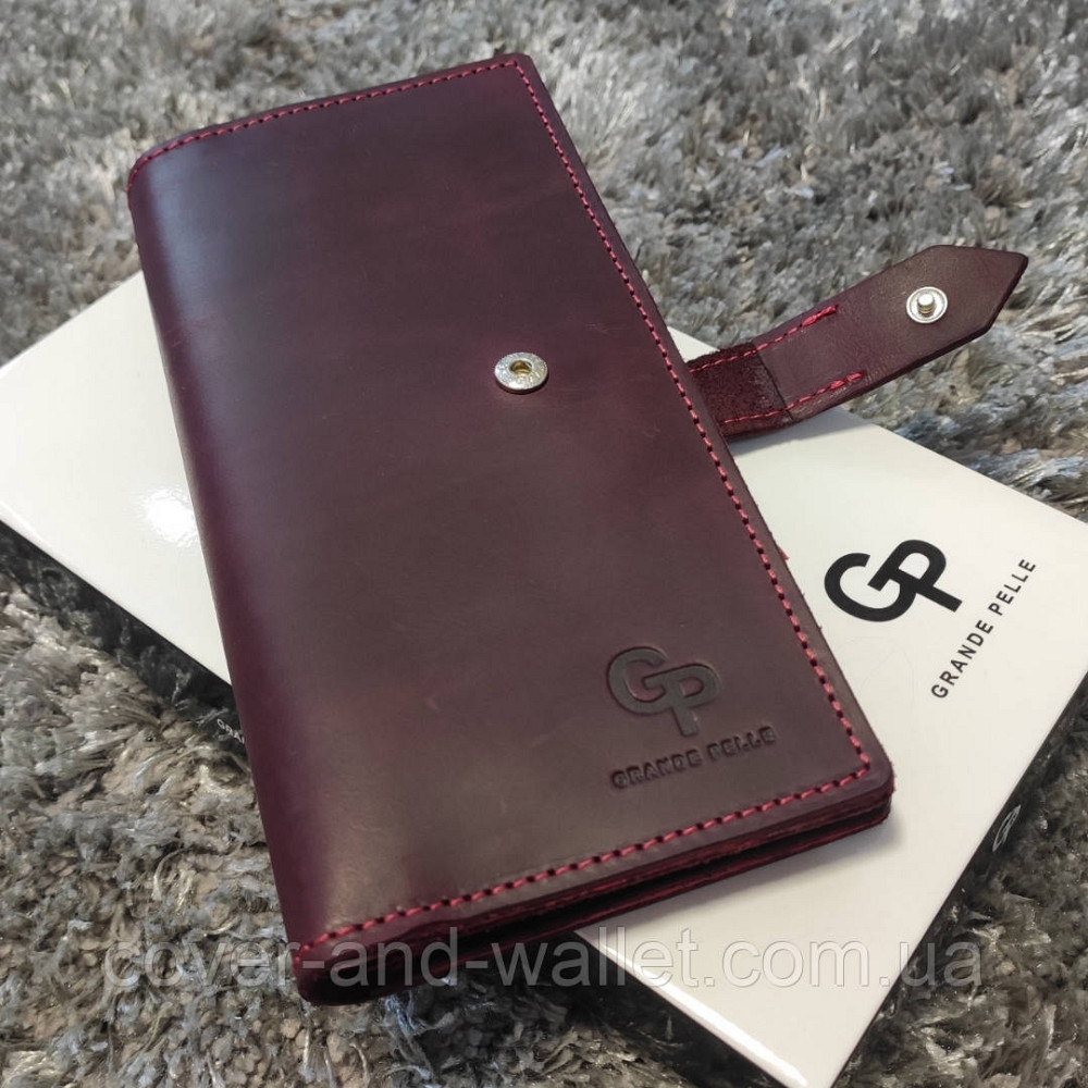 Тонкий жіночий гаманець купюрник з натуральної шкіри (Бордовий) Grande Pelle Anet 523161 Київ - фото 3