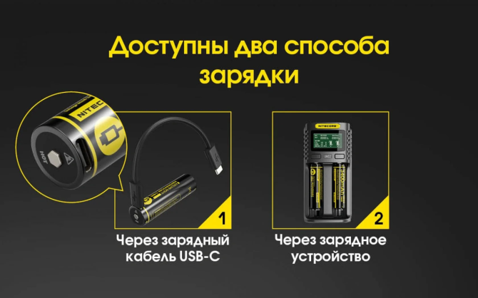 Акумулятор 18650 Nitecore NL1834R 3400mAh 3.7V Li-Ion із зарядкою від USB-C (Чорний) Вінниця - фото 6