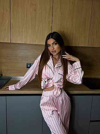 Женская шелковая пижама двойка в полоску Пудровый, 48/50 Одесса