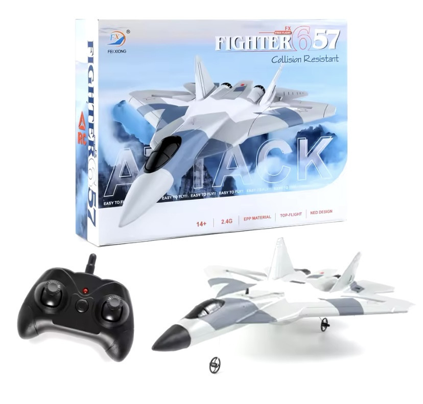 Літак іграшковий на радіокеруванні FX657 SU57 в подарунковій коробці комуфляж сірий Київ - фото 1