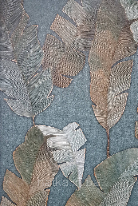 Шпалери вінілові на флізеліні AS creation Attico 1.06х10 під листя великі структурні бірюзові зелені 3д Київ - фото 1