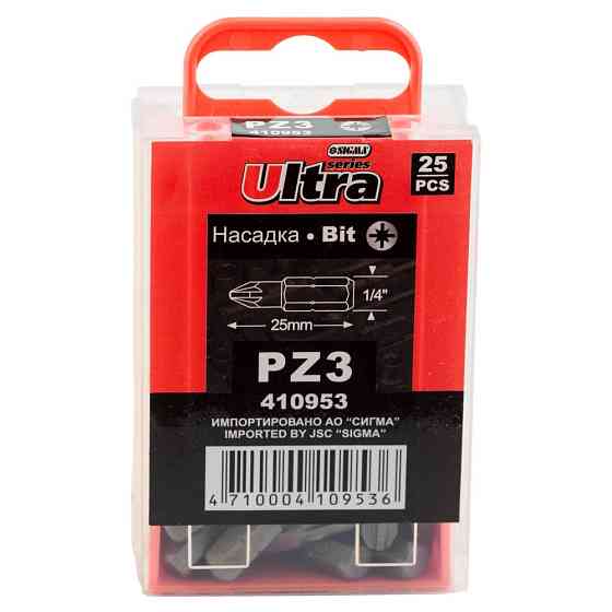 Ultra Набор бит PZ3×25мм 1/4" 25шт S2 (пласт кейс) ULTRA (4010602) Коломия