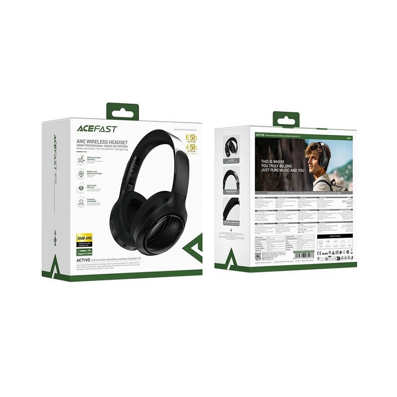 Бездротові накладні навушники ACEFAST H5 active noise cancelling wireless headset Black Київ - фото 2