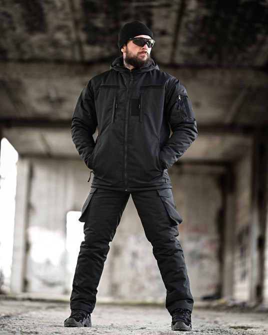Мужской зимний тактический костюм черный  куртка штаны на синтепоне теплый Одесса - изображение 2