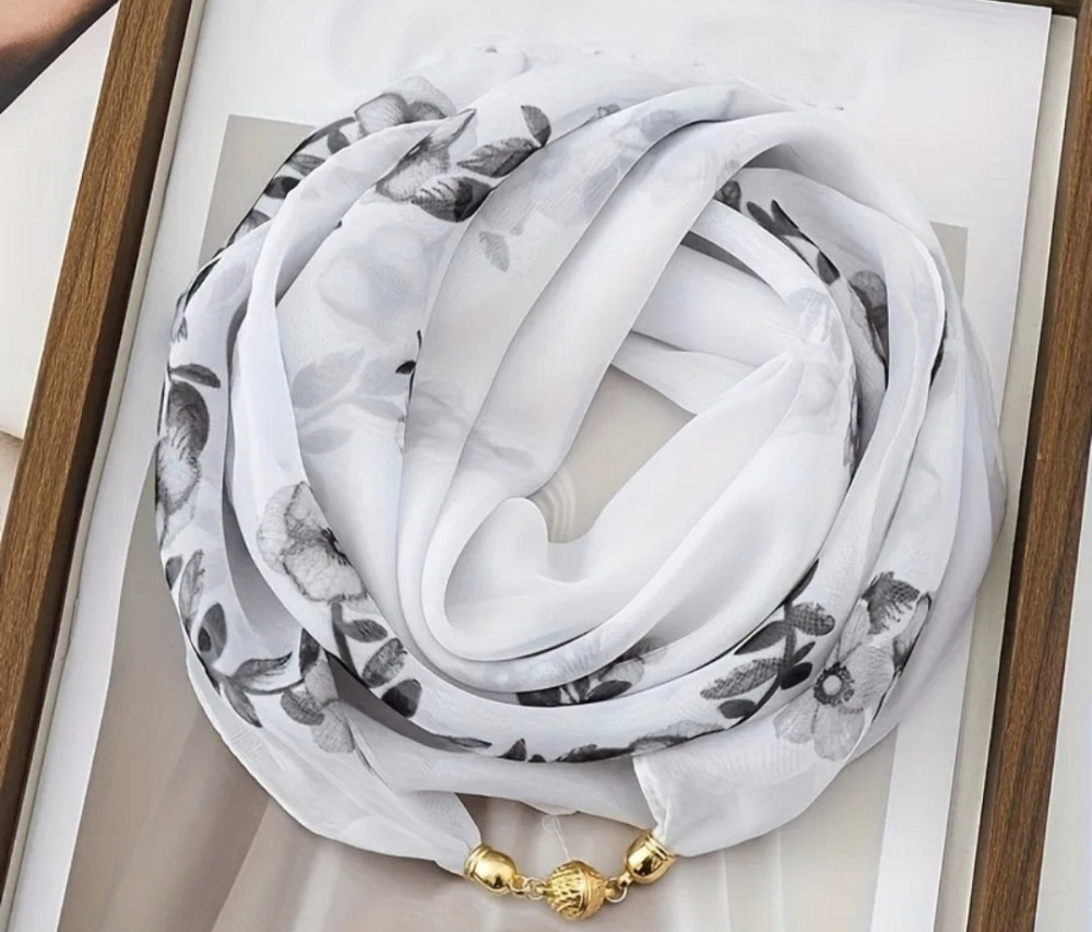Шарф жіночий з магнітною застібкою Білий з чорним Сміла - фото 2
