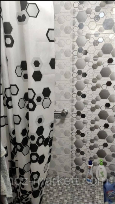 Штора для душа тканевая миранда Troy 180 х 200 см черно белая Харьков - изображение 7