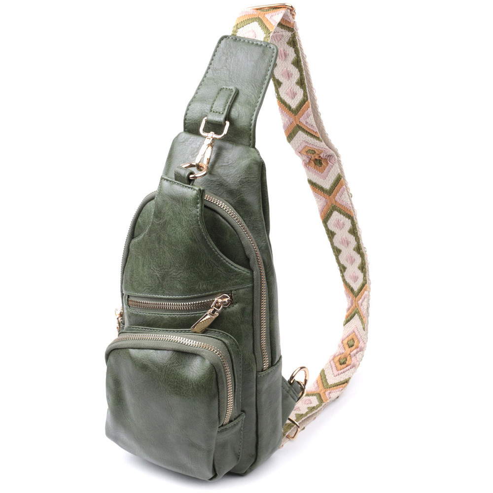 Трендовая женская слинг сумка через плечо из экокожи Vintage 22755 Зеленый Киев - изображение 1