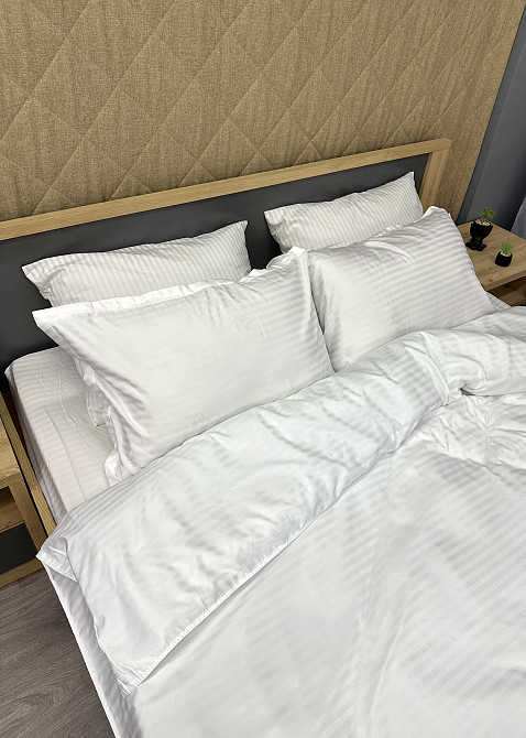 Комплект постельного белья Страйп-сатин Семейный 2 х 150х200 с простыней на резинке Белый (88-217) Киев - изображение 6