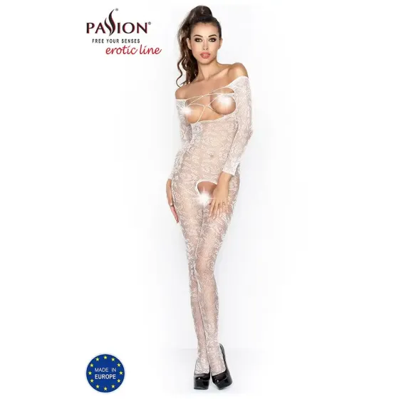 Бодістокінг Passion BS031 white, комбінезон з відкритими грудьми Львів