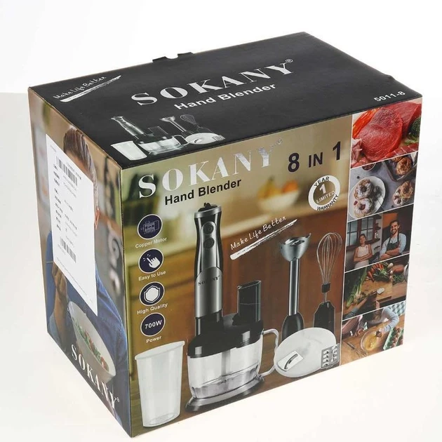 Sokany Блендер із чашею занурювальної Sokany 8 в 1 ручний з насадками потужний 700 Вт портативн Коломыя - изображение 4