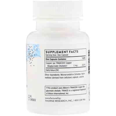 Минералы Thorne Research Медь (Бисглицинат), Copper Bisglycinate, 60 капсул (THR-00341) Винница