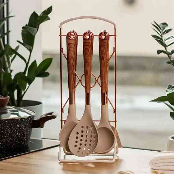 Набір кухонного приладдя на підставці 6 штук кухонні аксесуари Дерево YRUR8 Коломия