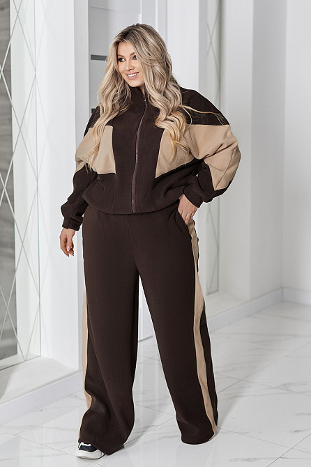 Спортивний флісовий костюм "Connect" | Норма та батал Шоколадний + бежевий, 54-56 Київ - фото 2