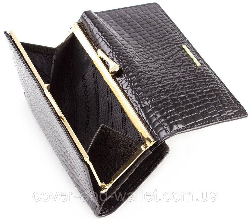 Черный лаковый женский кошелек на магнитах в три сложения Marco Coverna Киев - изображение 5