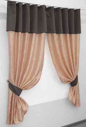 Кухонные шторы VR-Textil № 073к с ламбрекеном и подхватами персиковый с какао 260х170 см (52-0102) Киев