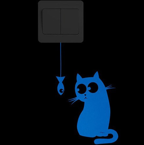 Фосфорная наклейка на выключатель Кот 10 на 15 см голубой Киев - изображение 2