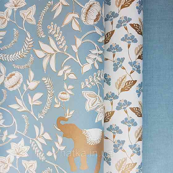 Шпалери вінілові на флізелін Caselio Mystery 0.53х10 м яскраві квіти білі золотисті слони золотисті на Київ