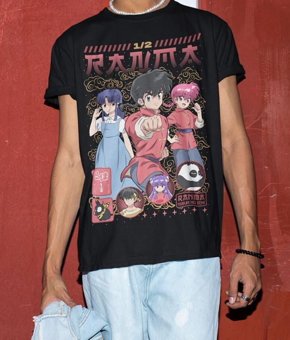 Футболка з аніме принтом Ранма Схампоо Руміко Такахасхі оверсайз (S/M/L) Чорний AnimeJ1003 Дніпро - фото 3