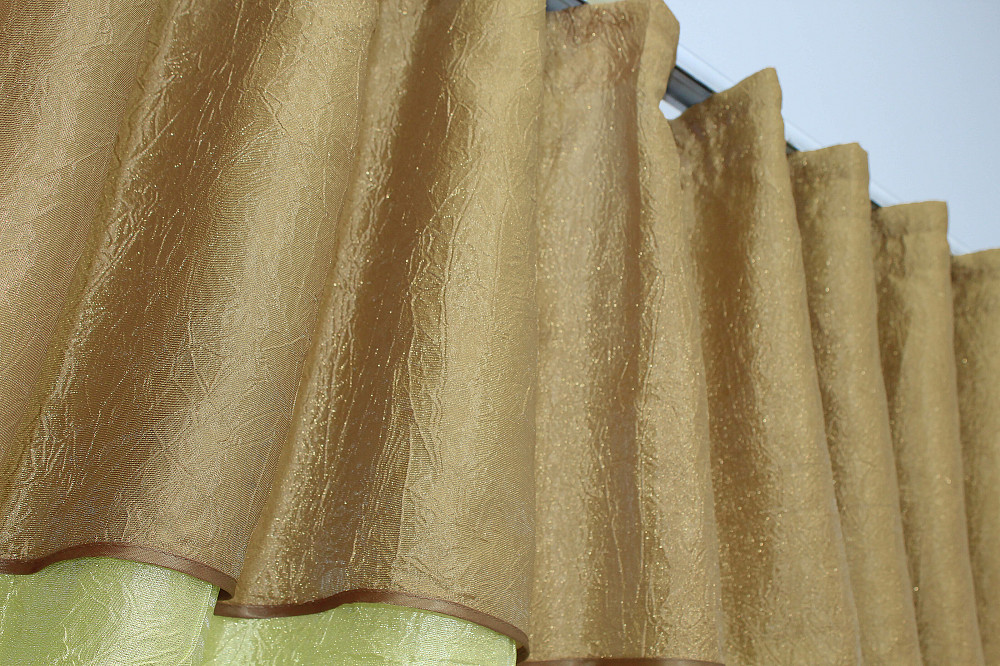 Кухонные шторы VR-Textil № 073к с ламбрекеном и подхватами салатовый с золотистым 270х170 см (52-0155) Киев - изображение 5