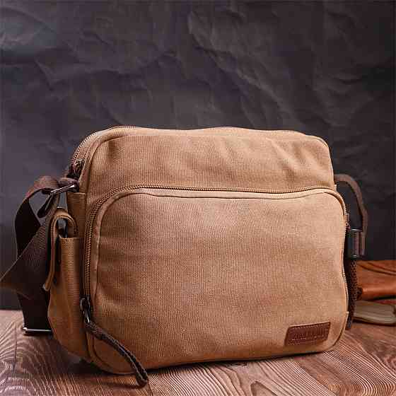 Містка чоловіча сумка месенджер із щільного текстилю Vintage 22205 Коричневий Київ