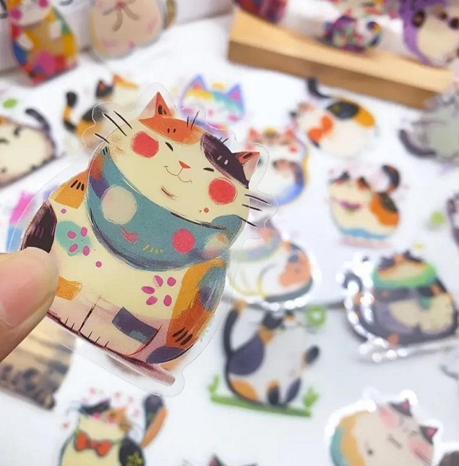 Мультяшные милые кошки, водонепроницаемые виниловые прозрачные наклейки, набор 50 штук. Киев - изображение 4