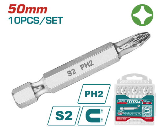 Викрутні насадки TOTAL TAC16PH223, PH2, 50 мм, 10 шт. (7090267) Київ