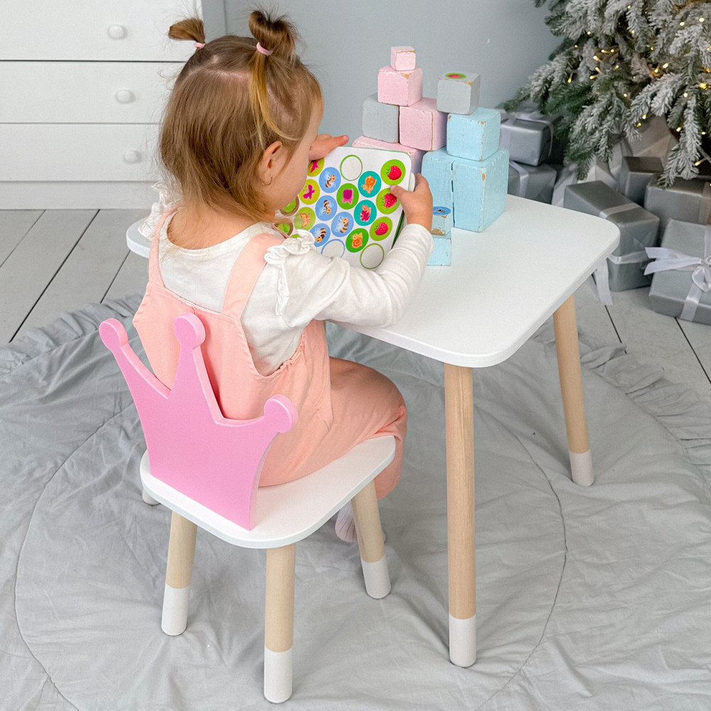 Стіл в дитячу кімнату 46х60х45 і стілець корона 26х26х24, столик та стільчик для дівчинки, рожевий з білим Київ - фото 9