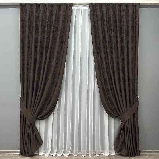Комплект готовых штор VR-Textil Жаккард Sultan XO № 1122ш Венге 100х290 см 2 шт (31-0080) Киев