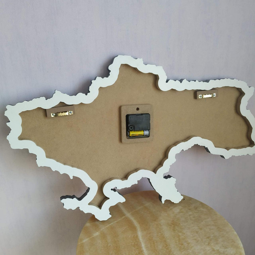 Настінний годинник з епоксидної смоли ручної роботи "Карта України" 50х32 см Дніпро - фото 6