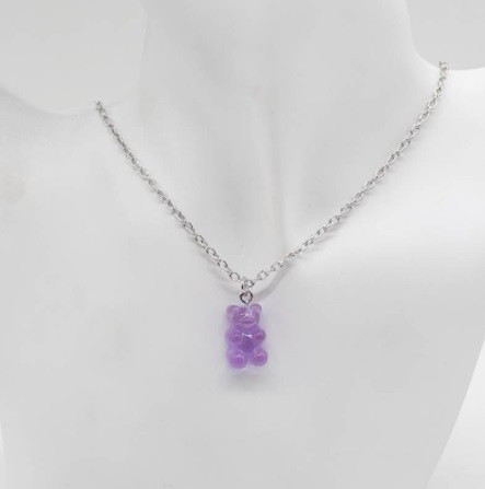 Детский кулон желейный мишка, сиреневый -длина 48см, смола, цинковый сплав Киев - изображение 2