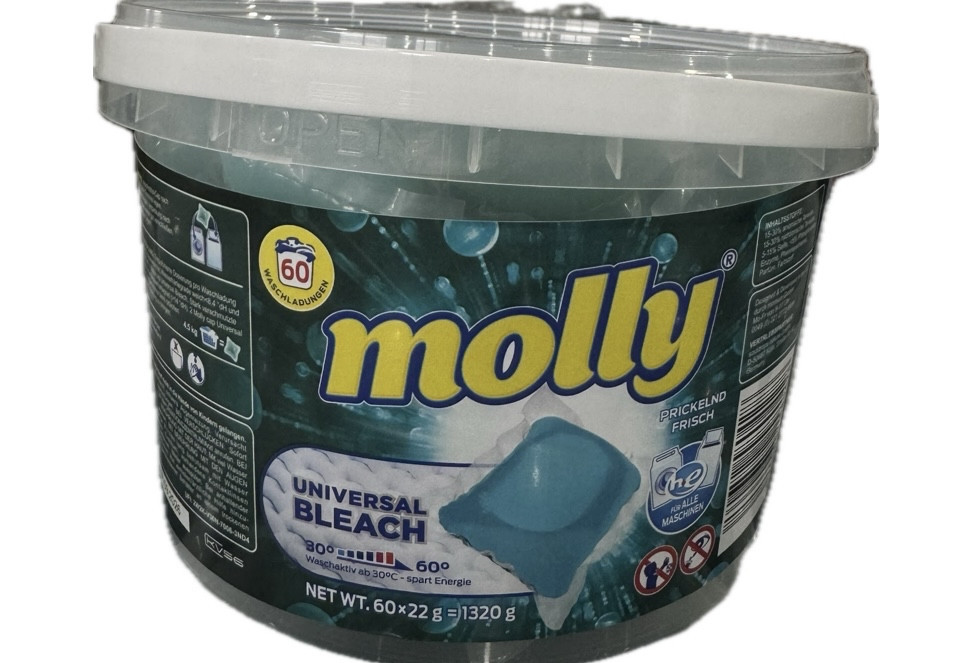 Капсули для прання MOLLY УНІВЕРСАЛЬНА BLEACH блакитні однокомпонентні 60 шт Виноградов - изображение 1