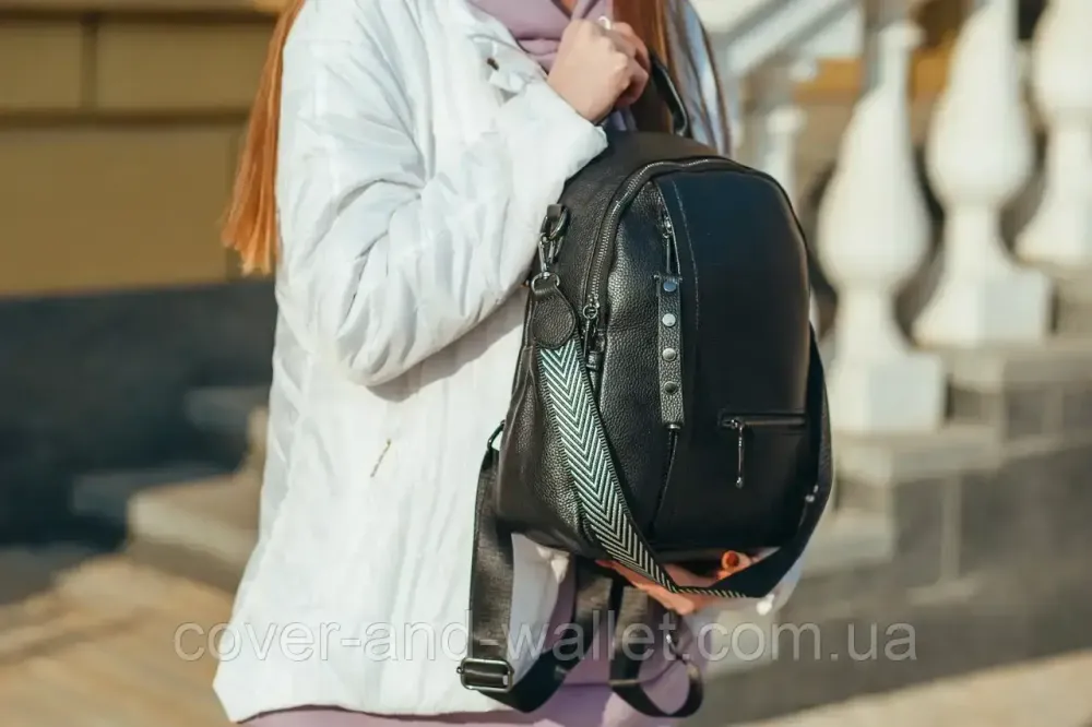 Повсякденний міський жіночий рюкзак із натуральної шкіри чорного кольору Puos Київ - фото 11