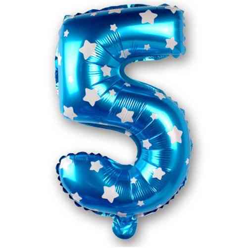 Шарик цифра 5 фольгированная со звездочками 32 дюйма голубой Киев