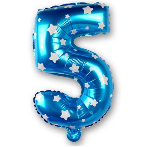 Шарик цифра 5 фольгированная со звездочками 32 дюйма голубой Киев - изображение 1