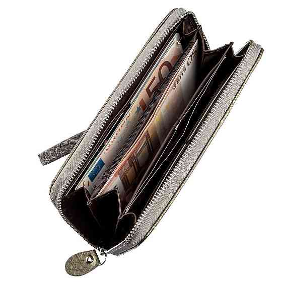 Кошелек женский на одну молнию из экокожи лаковый KIVI 19033 Серый Киев