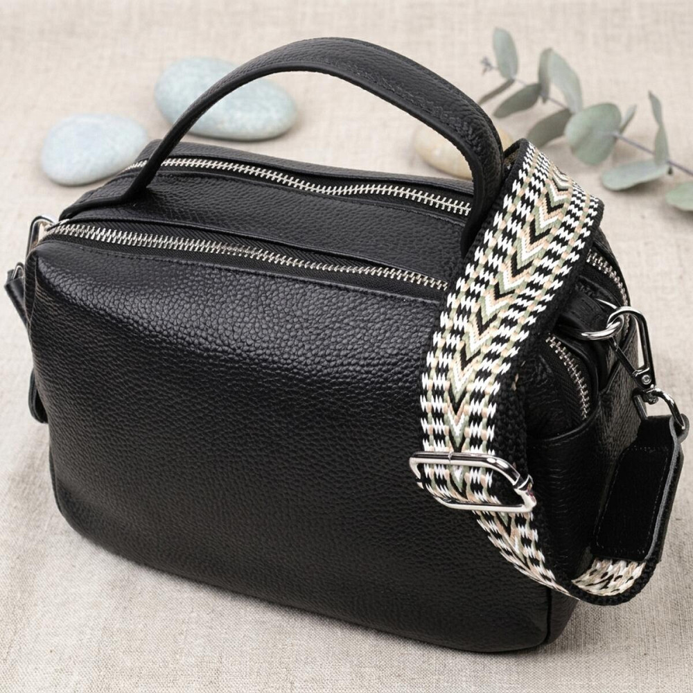 Сумка прямокутна для жінок на два відділення з натуральної шкіри Vintage 22343 Чорна Київ - фото 11