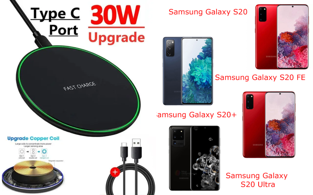 Бездротовий зарядний пристрій Copper до 30W для Samsung Galaxy S20, S20 FE, S20+, S20 Ultra, USB-C, LED Київ - фото 5