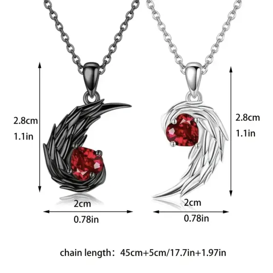 Парні підвіски “Крила з серцем” — набір із 2 кулонів (чорний + сріблястий) Київ