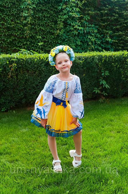 Синьо-жовтий костюм вишиванка "Ластівки-мереживо" Кривий Ріг - фото 2