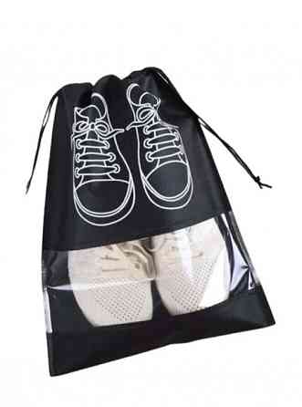 Сумка для обуви на завязках с окошком черная 41х31см Винница
