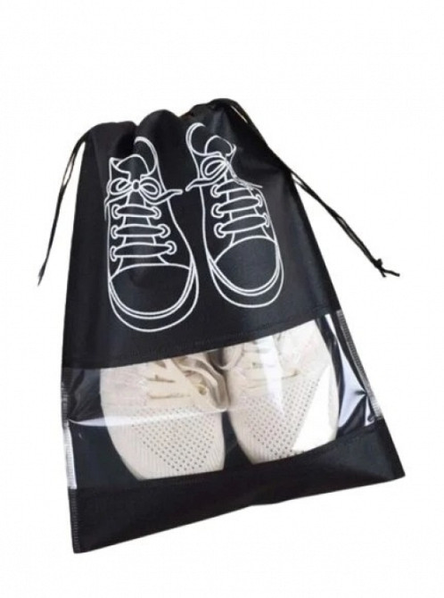 Сумка для обуви на завязках с окошком черная 41х31см Винница - изображение 1
