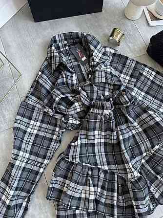 Женский костюм двойка: рубашка и юбка в клетку фланель Черный 2 Одесса
