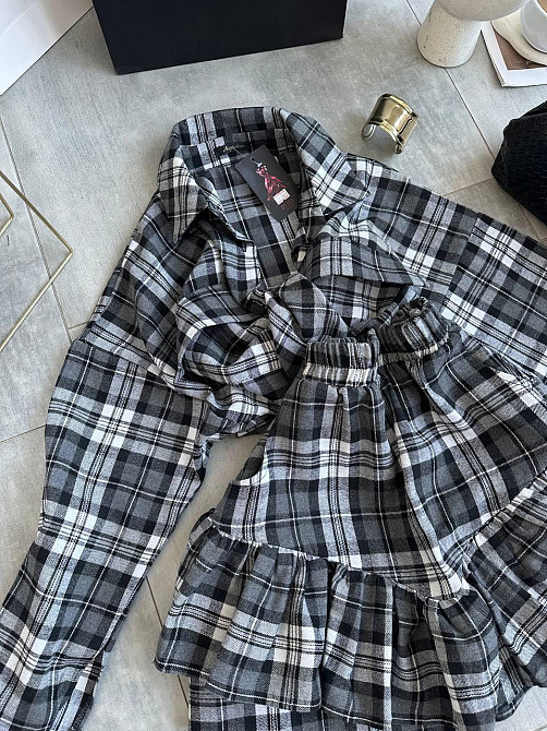 Женский костюм двойка: рубашка и юбка в клетку фланель Черный 2 Одесса - изображение 4