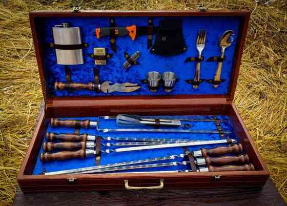 Подарочный набор шампуров  для шашлыка в кожаном кейсе идеальный подарок папе VIP 8 Тернополь