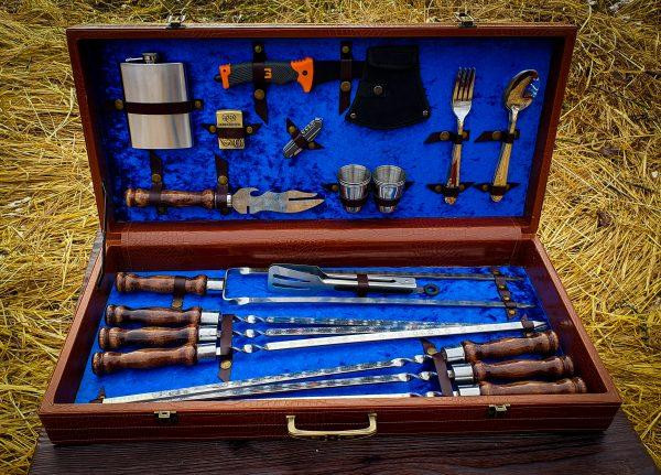 Подарочний набір для шашлика в кожаному кейсі ідеальний подарунок татові VIP 8 Тернопіль - фото 1