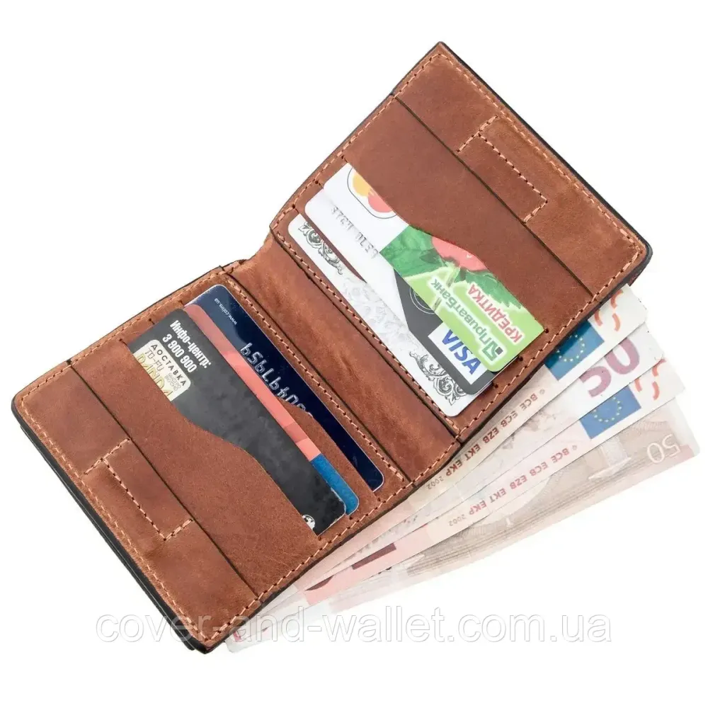 Вінтажний коричневий гаманець ручної роботи на магнітах з монетницею Grande Pelle Lettera Київ - фото 10