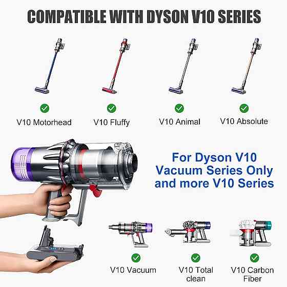 Акумулятор для пилососа EVARY V10 сірий 6000mAh 21V сумісний з Dyson V10 Animal Absolute Motorhead, змінний Li-ion, легкозамінний Київ