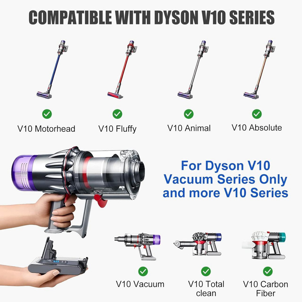 Акумулятор для пилососа EVARY V10 сірий 6000mAh 21V сумісний з Dyson V10 Animal Absolute Motorhead, змінний Li-ion, легкозамінний Київ - фото 6