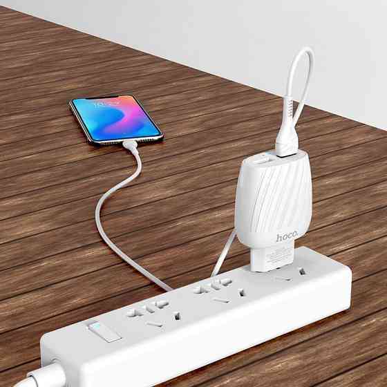 Мережевий зарядний пристрій Hoco C78A Max Energy 220V (10.5W, 5V/2.4A) на 2 USB-порти з кабелем USB - Type-C для Android / iPhone Одеса