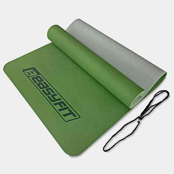 EasyFit Килимок для йоги та фітнесу EasyFit TPE+TC 6мм двошаровий зелений-сірий Коломыя